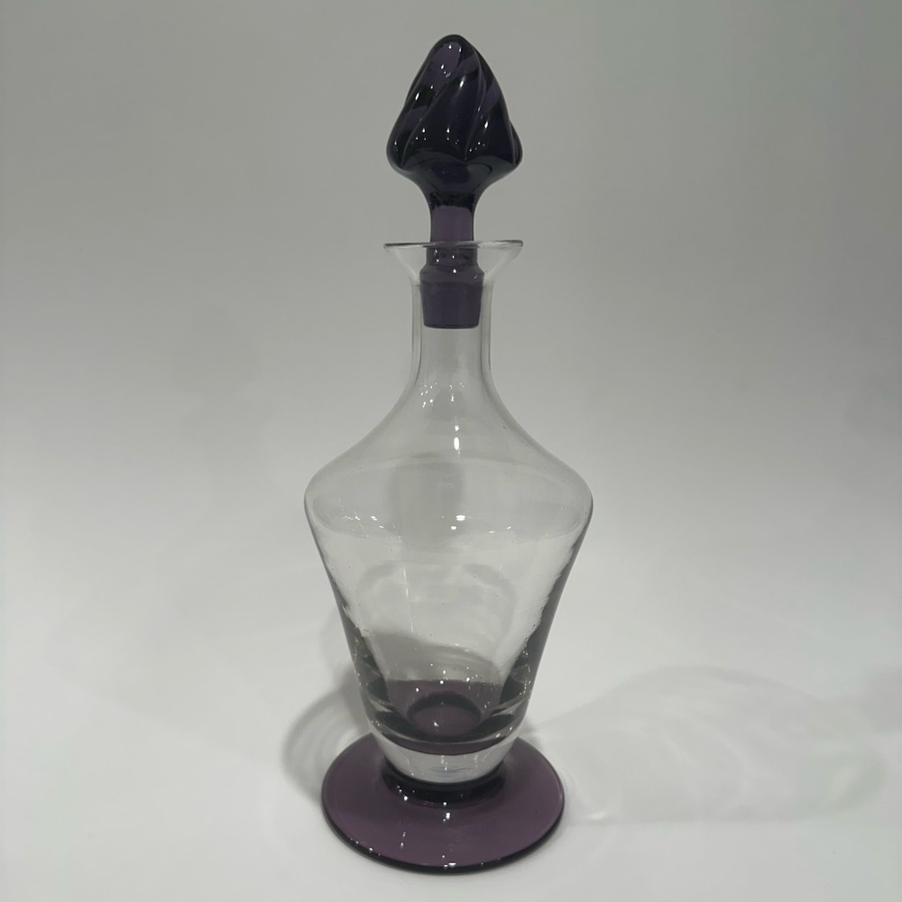 VINTAGE Purple and Clear GLASS Footed Decanter / Cruet